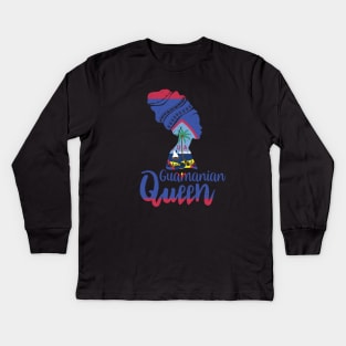 Guamanian Queen Guam Flag Afro Roots Kids Long Sleeve T-Shirt